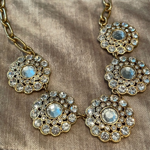 J. Crew Gold Disc Crystal Sunburst Necklace 17” - Picture 1 of 5